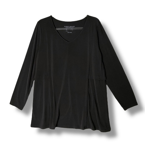 Susan Graver Modern Essentials Top Sz L V-Neck Liquid Knit Tunic Black Capsule M - Picture 2 of 11
